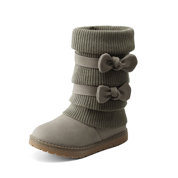 Mid Calf Faux Fur Lined Girls Snow Boots - GREY PU -  0